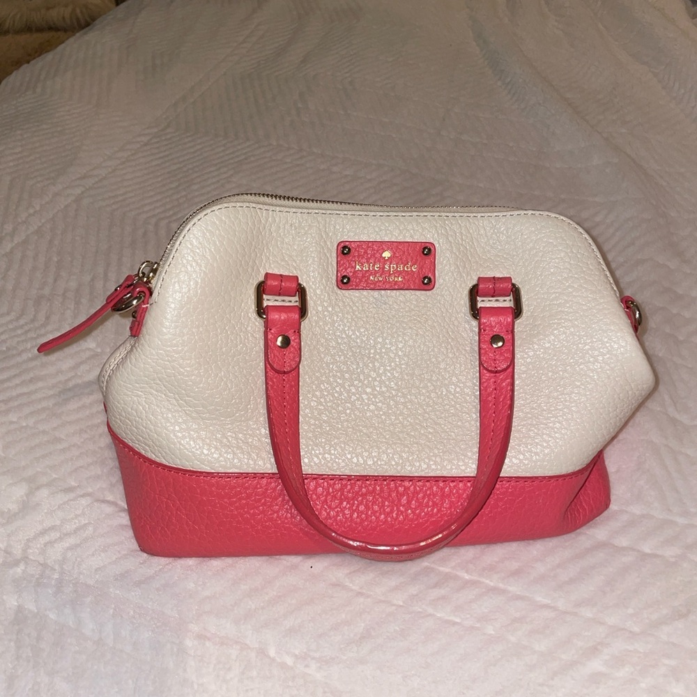 VERY RARE Pink & White Kate Spade Grove Court pebble leather bag WOW!! *